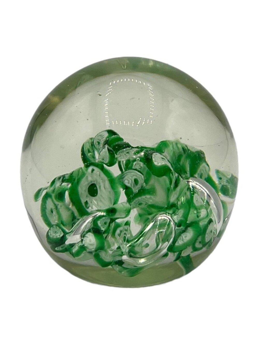 Vintage Clear Art Glass Paperweight Green Controlled Bubble Abstract Sphere - Picture 4 of 6